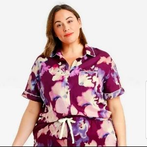 Purple Floral Short Sleeve Button Up Shirt